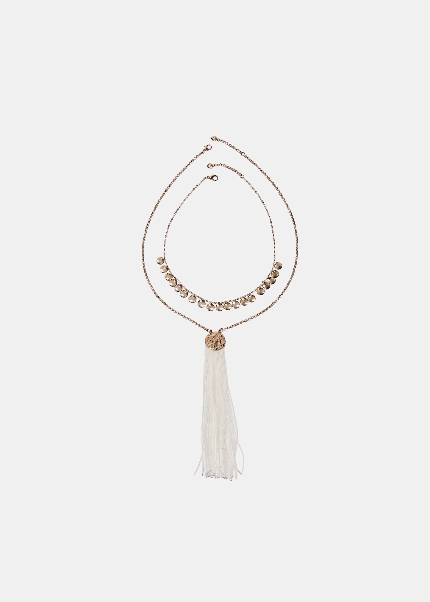 Gold-Tone Double Layer Tassel & Disc Fringe Necklace