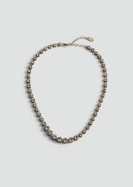 Gold-Tone Round Crystal Tennis Necklace