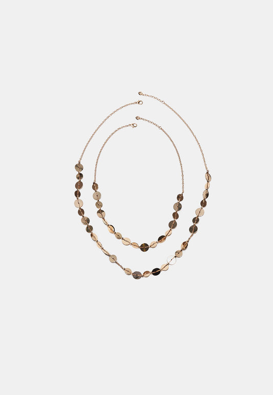 Gold-Tone Triple Layer Disc Pendant Necklace Set