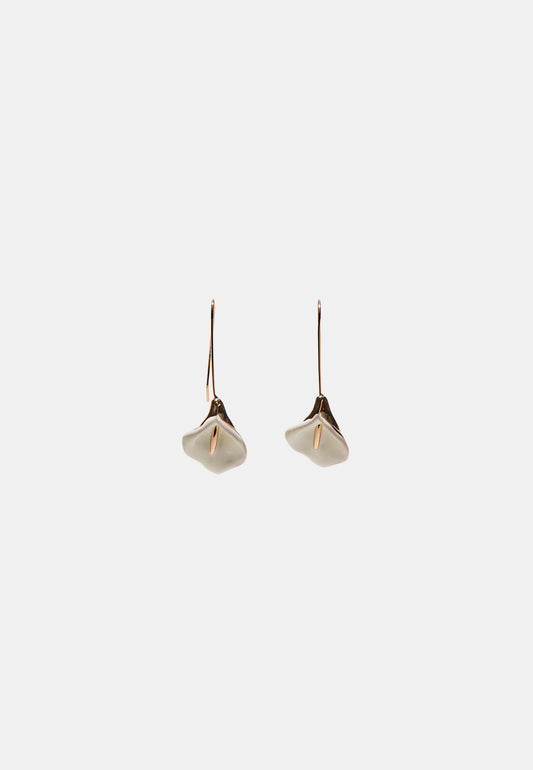 Gold-Tone White Lily Drop Earrings