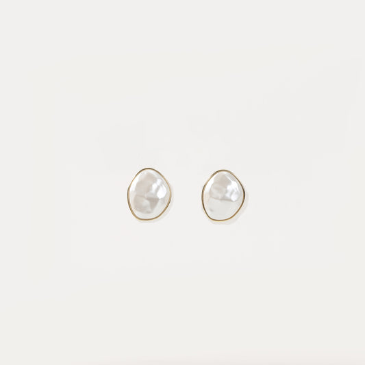 Gold-framed baroque pearl stud earrings