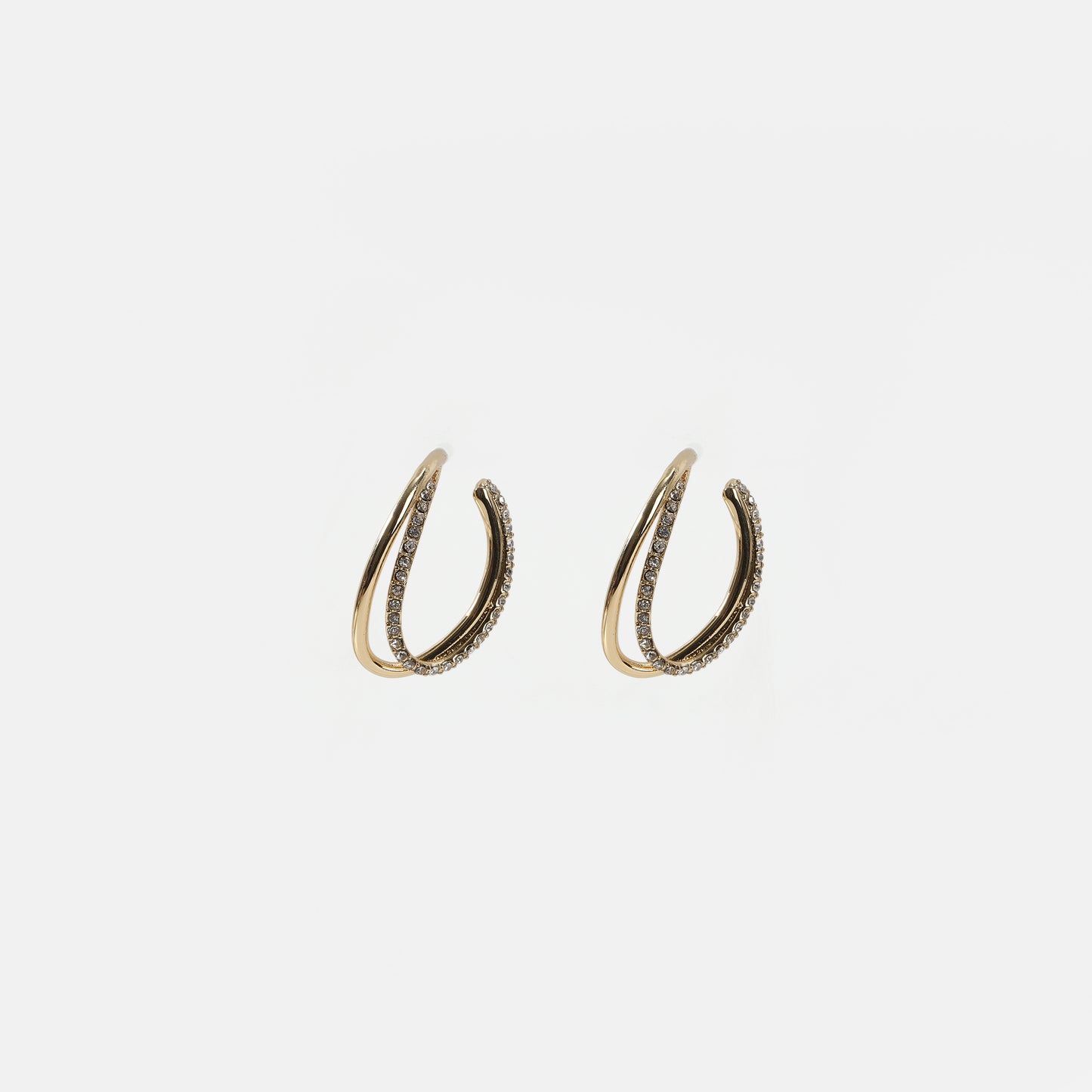 Gold-tone double hoop with crystal pavé stud earrings