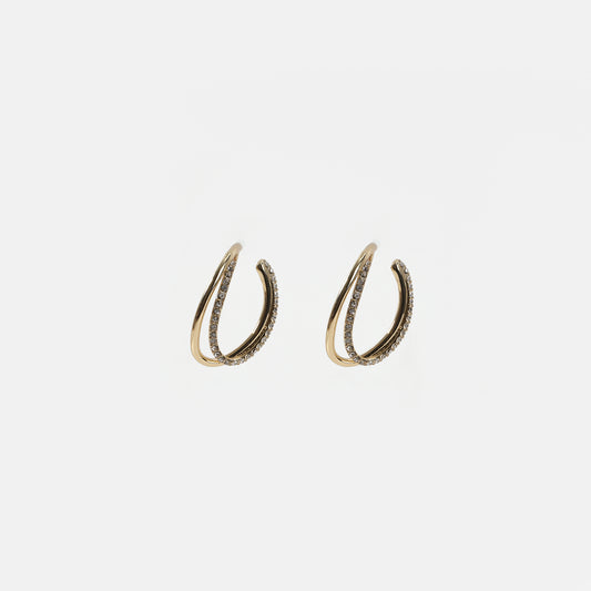 Gold-tone double hoop with crystal pavé stud earrings
