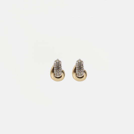 Gold-tone teardrop with crystal pavé stud earrings