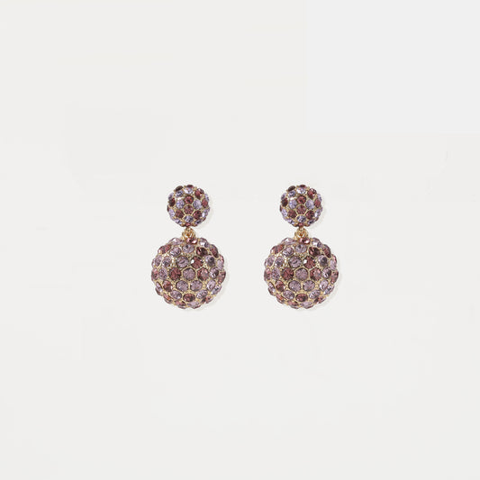 Gold-tone two-tone purple crystal ball drop earrings