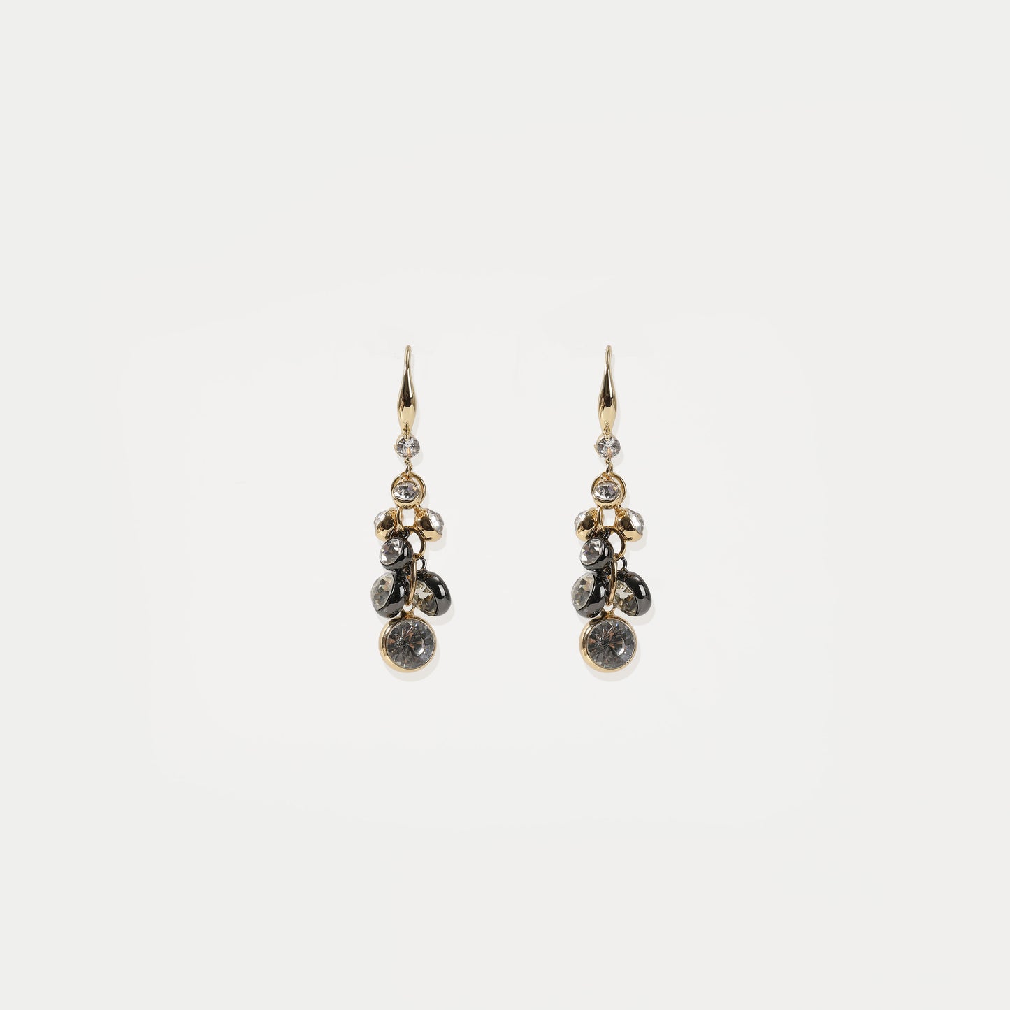 Gold-tone with grey crystal cluster drop earrings