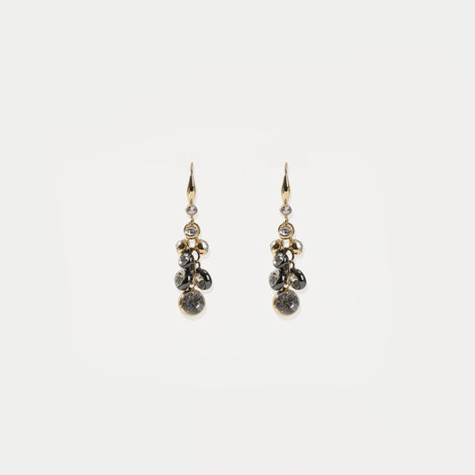 Gold-tone with grey crystal cluster drop earrings
