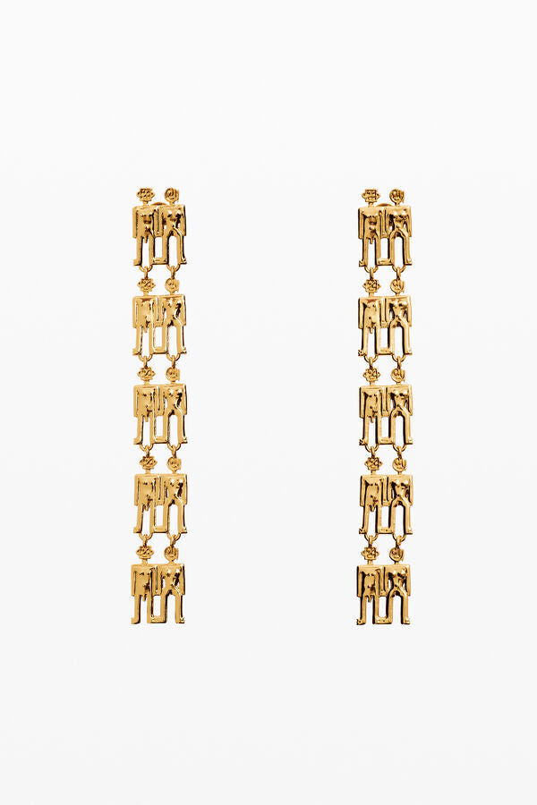 Gold Abstract Human Figure Long Drop Earrings