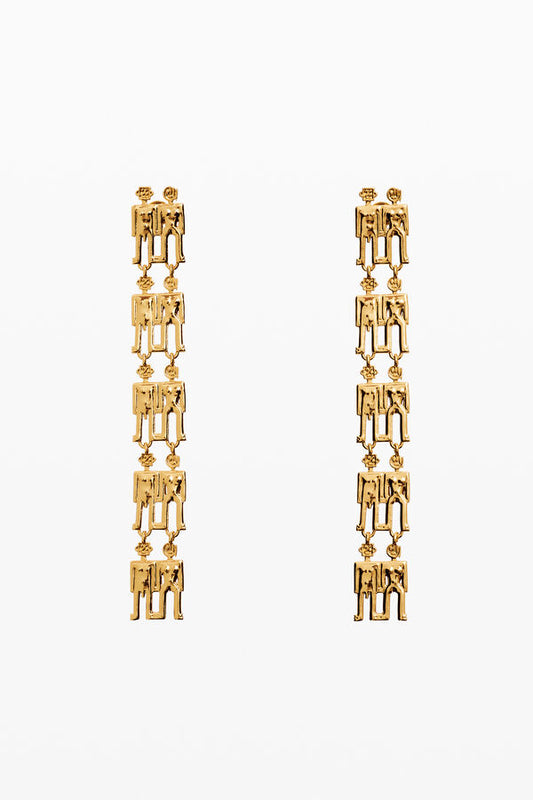 Gold Abstract Human Figure Long Drop Earrings