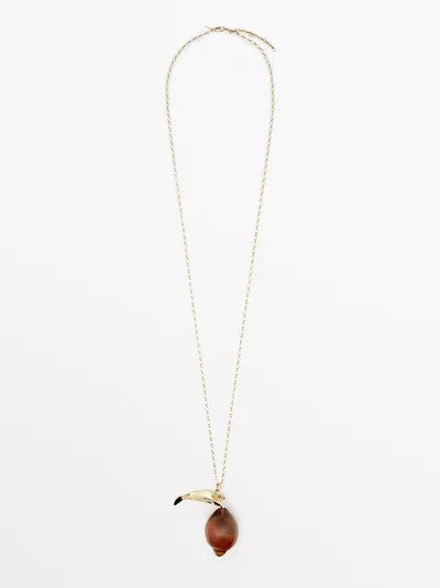 Gold Amber Resin Lemon Pendant Necklace