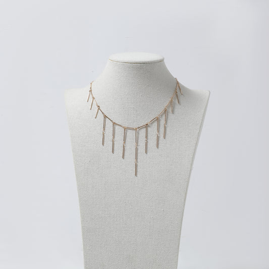 Gold Bar Fringe Choker Necklace