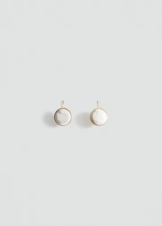 Gold Bezel Round Mother of Pearl Hoop Earrings