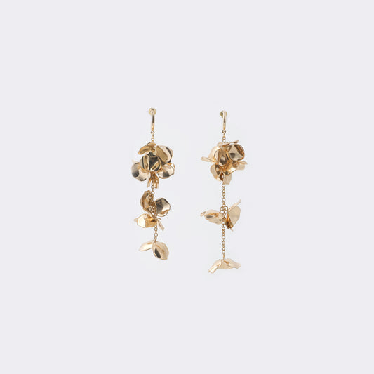 Gold Cascading Petal Drop Earrings