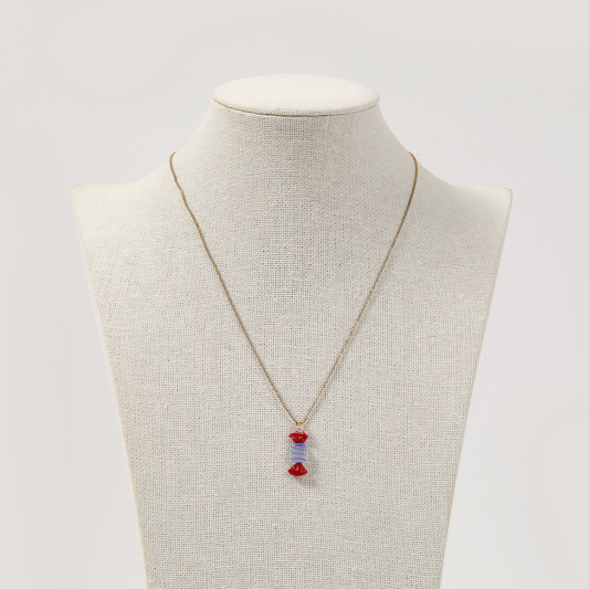 Gold Chain Red-and-Blue Glass Candy Pendant Dainty Necklace