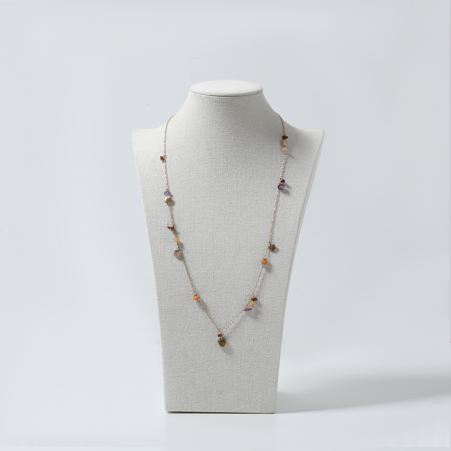 Gold Chain & Multi-Color Stone Drop Necklace