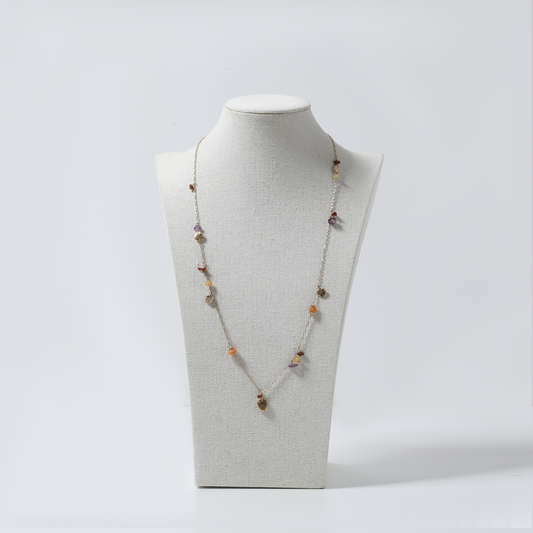 Gold Chain & Multi-Color Stone Drop Necklace