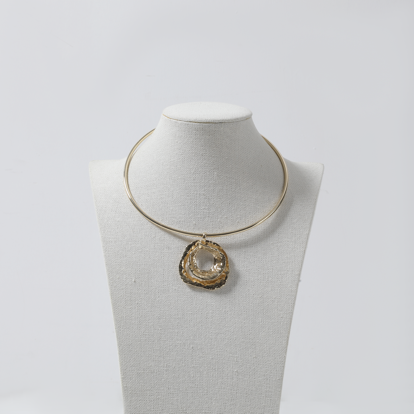 Gold Choker with Layered Irregular Pendant Necklace