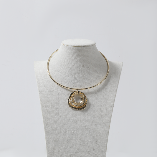 Gold Choker with Layered Irregular Pendant Necklace