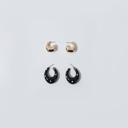 Gold and Black Resin Chunky C-Hoop Earrings