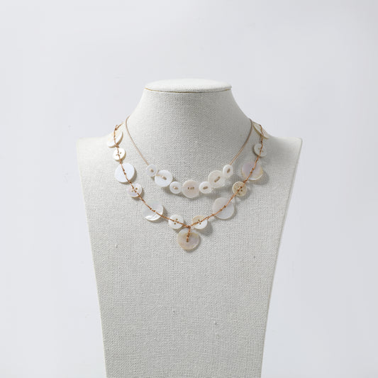 Gold Cord & Iridescent Shell Disc Layered Necklace