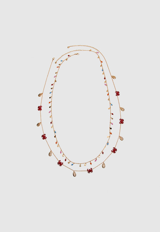 Gold Crab & Shell Multi-Layer Necklace Set