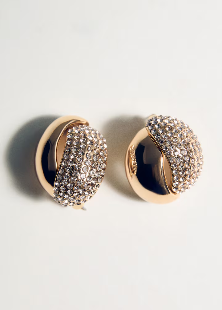 Gold Crystal Pave & Black Enamel Orb Earrings