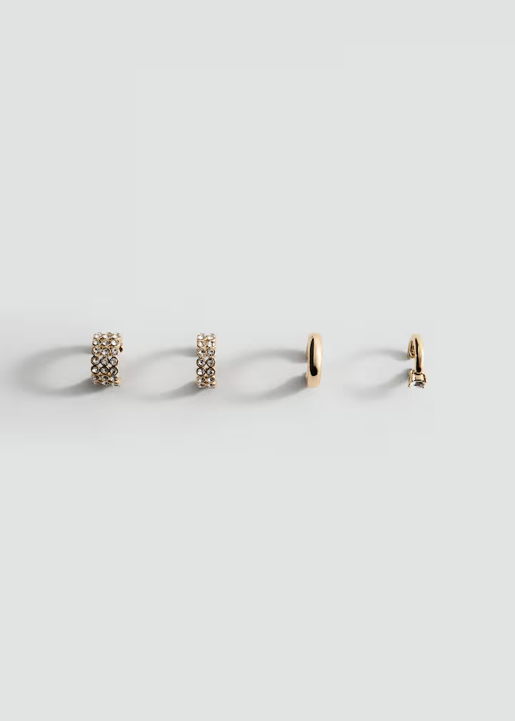 Gold Crystal Pave & Minimalist Cuff Earring Set (4 Pairs)