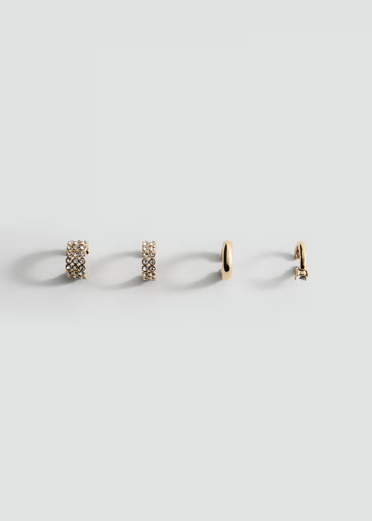 Gold Crystal Pave & Minimalist Cuff Earring Set (4 Pairs)