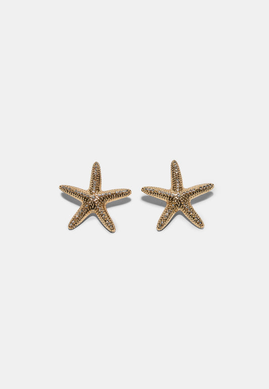 Gold Crystal Starfish Stud Earrings