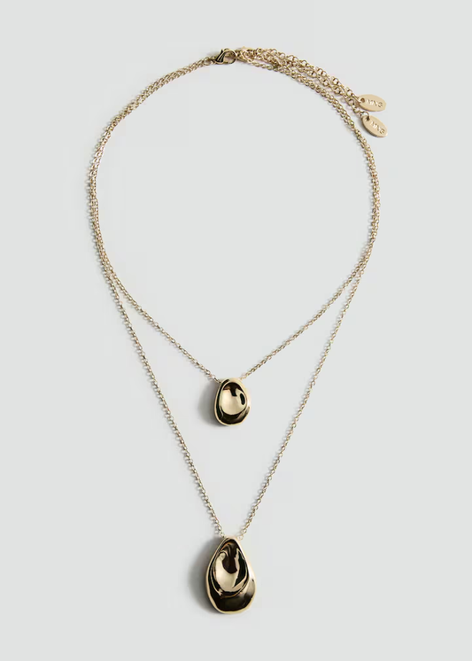 Gold Double Layer Teardrop Pendant Necklace