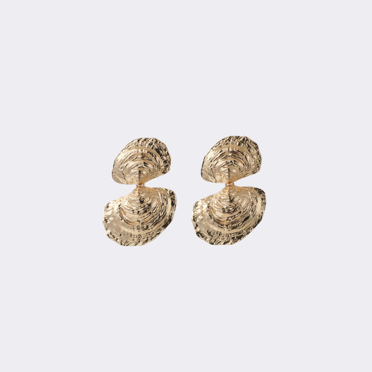 Gold Double Shell Drop Earrings