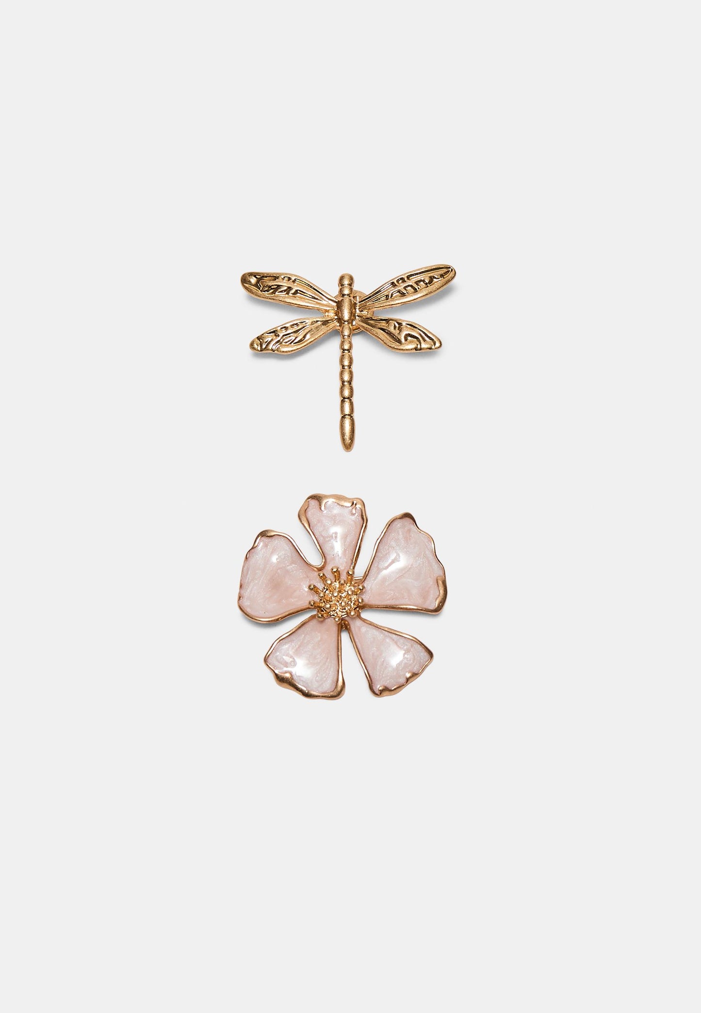 Gold Dragonfly & Pink Flower Pin Set