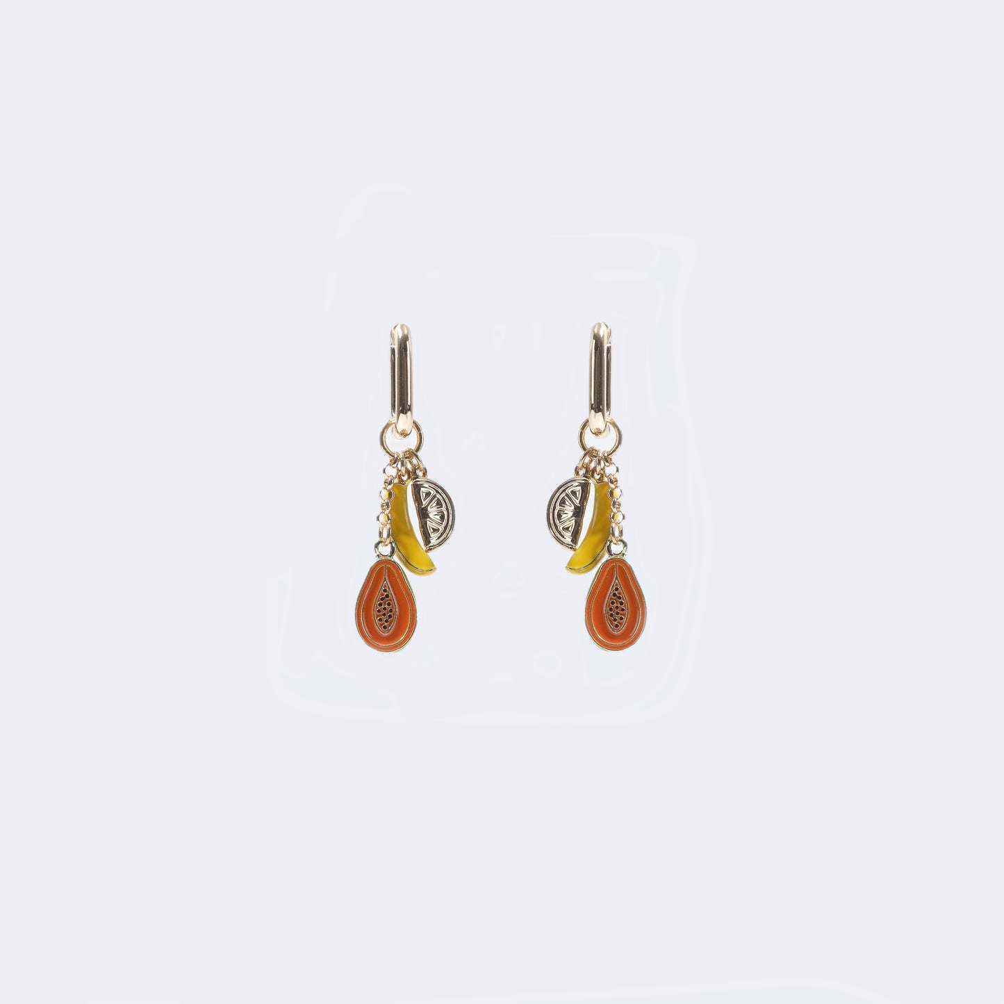 Gold Enamel Fruit Charm Drop Earrings