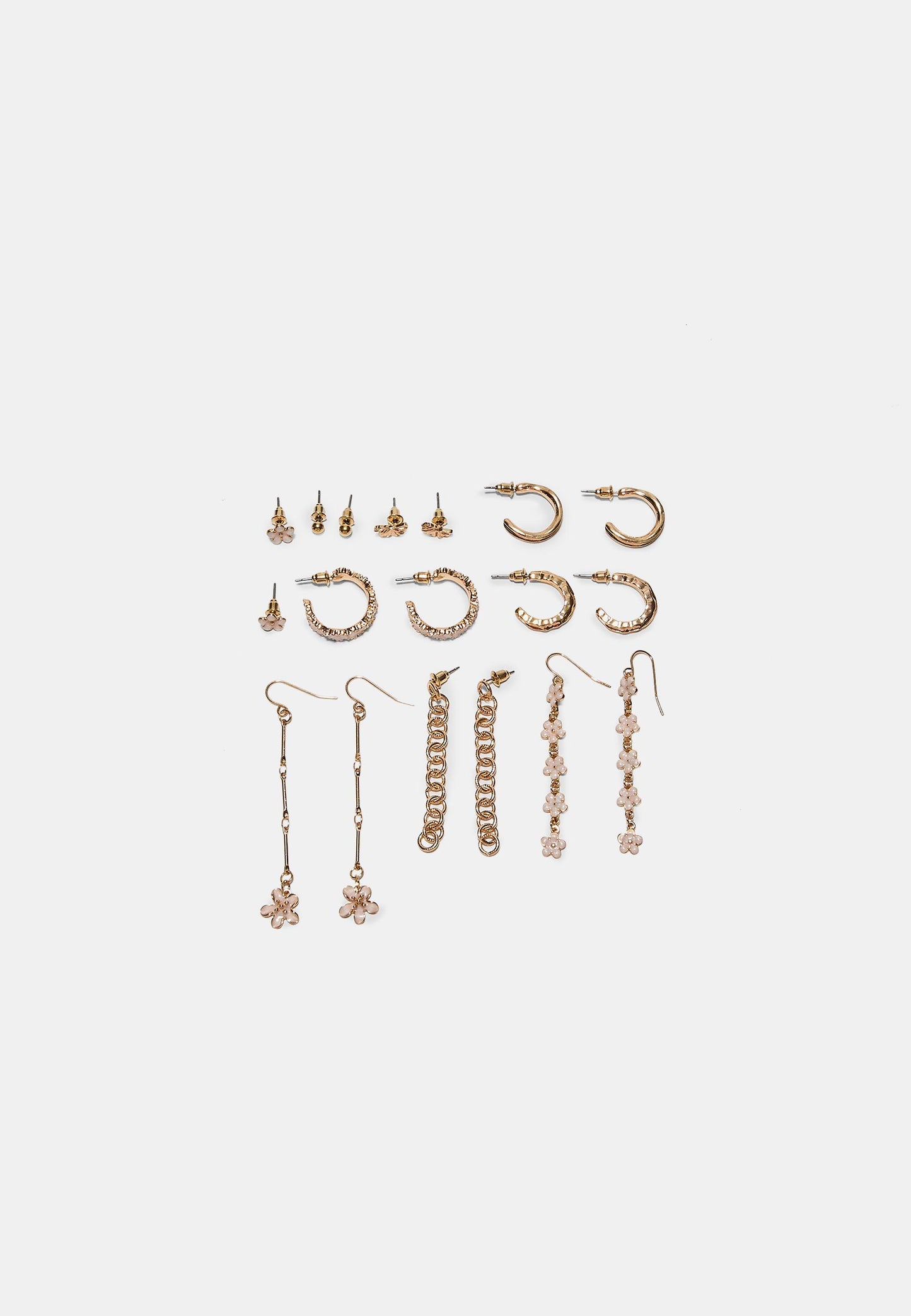 Gold Flower & Hoop Earring Set