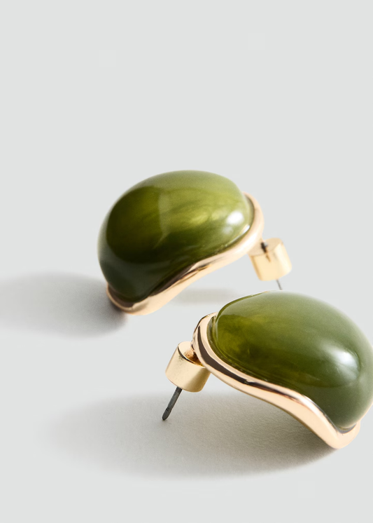 Gold Green Resin Dome Stud Earrings