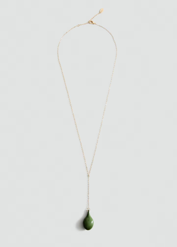 Gold Green Teardrop Lariat Necklace