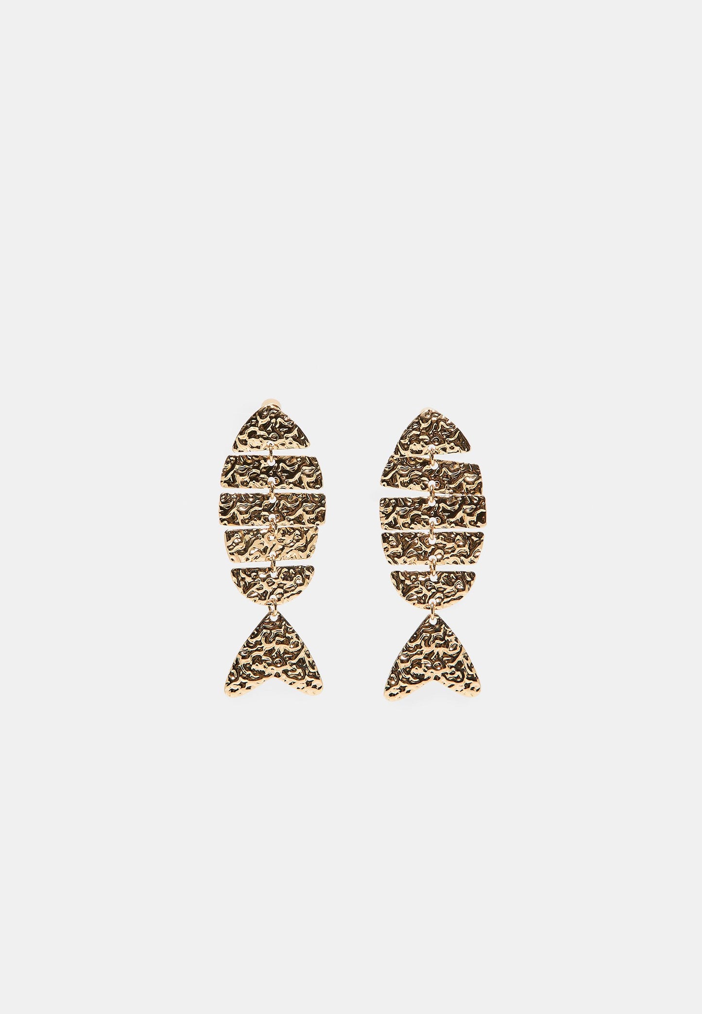 Gold Hammered Fish-Shaped Drop Earrings
