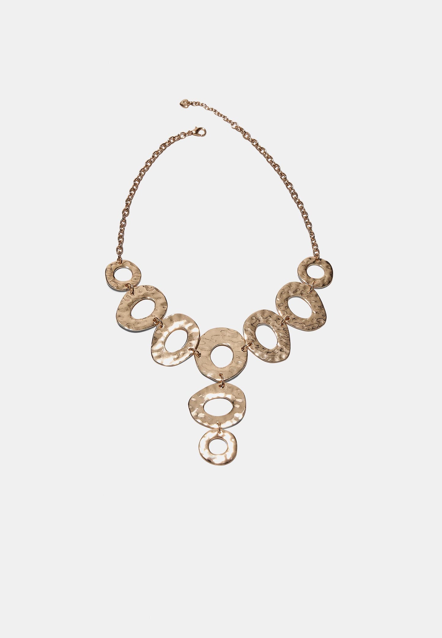 Gold Hammered Irregular Open Circle Y-Necklace