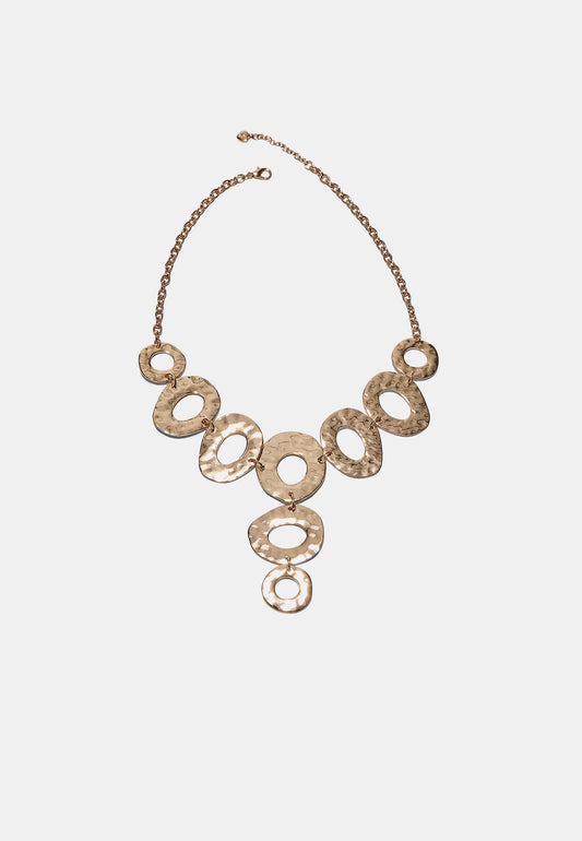 Gold Hammered Irregular Open Circle Y-Necklace