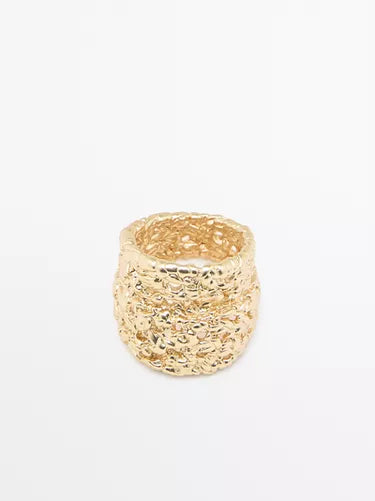 Gold Hammered Wide Band Ring