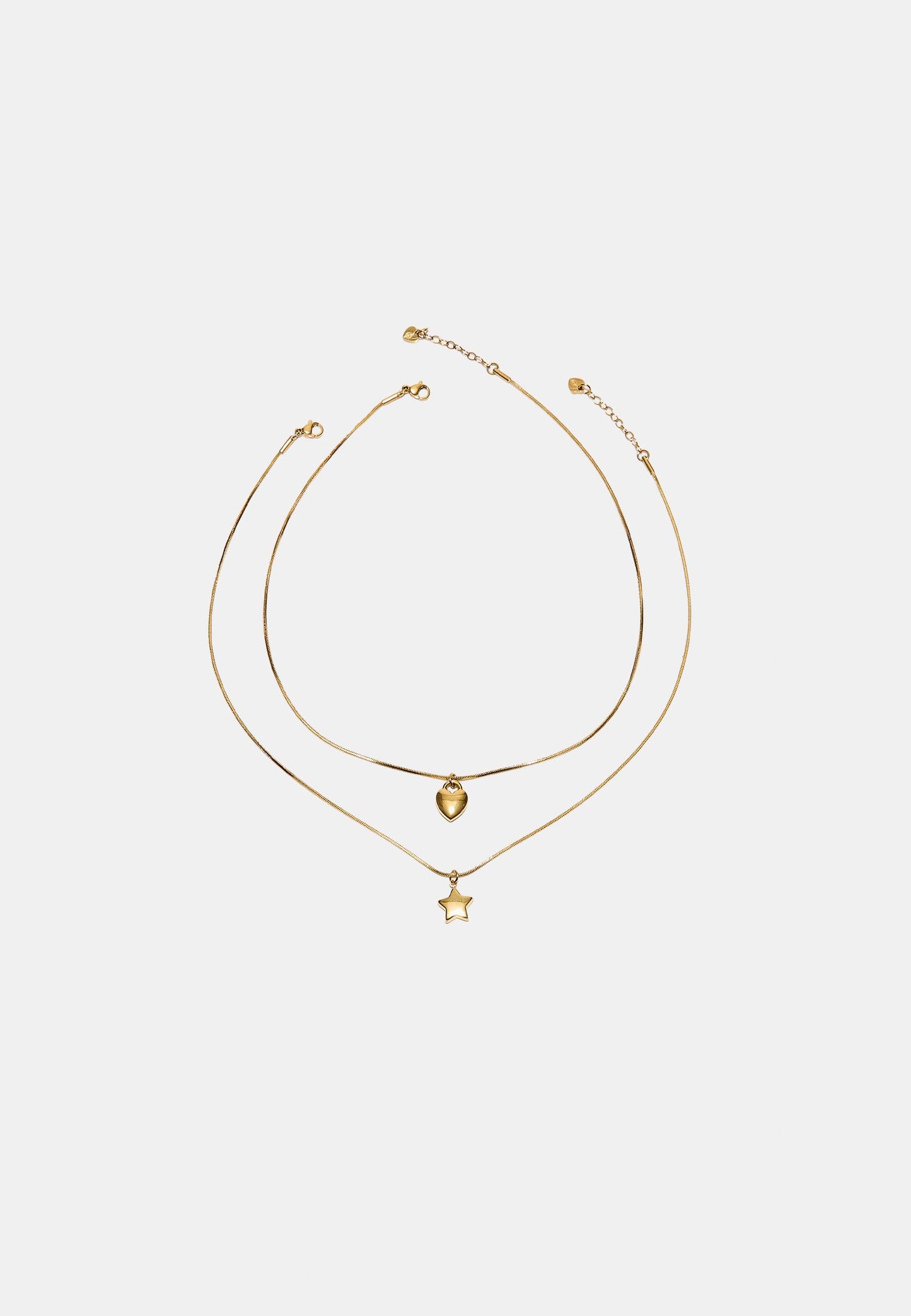 Gold Heart & Star Layered Necklace Set