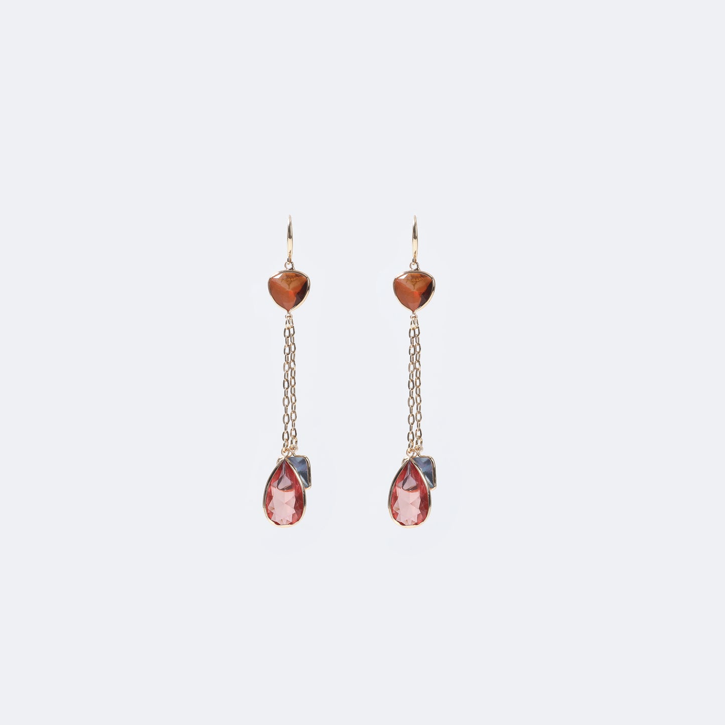 Gold Heart & Teardrop Gemstone Chain Drop Earrings