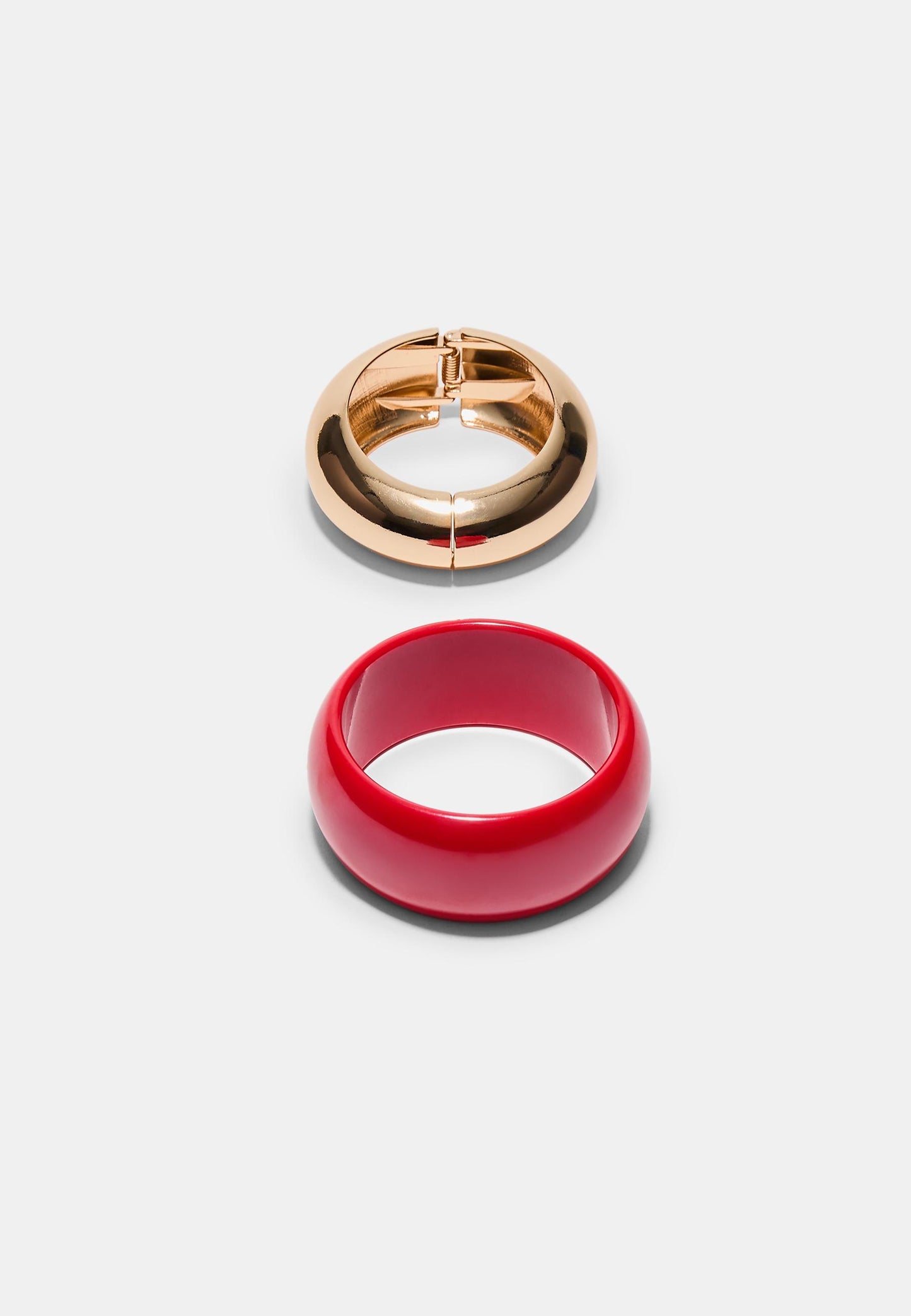 Gold Hinged Bangle & Red Chunky Resin Bangle Set