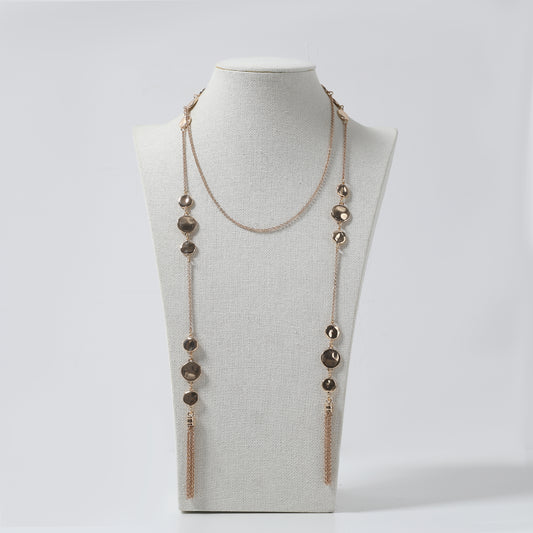 Gold Irregular Disc & Tassel Y-Necklace