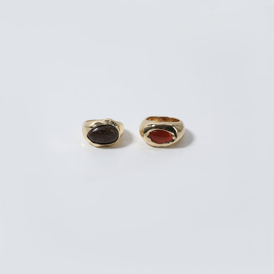 Gold Irregular Setting with Red and Brown Stone Ring