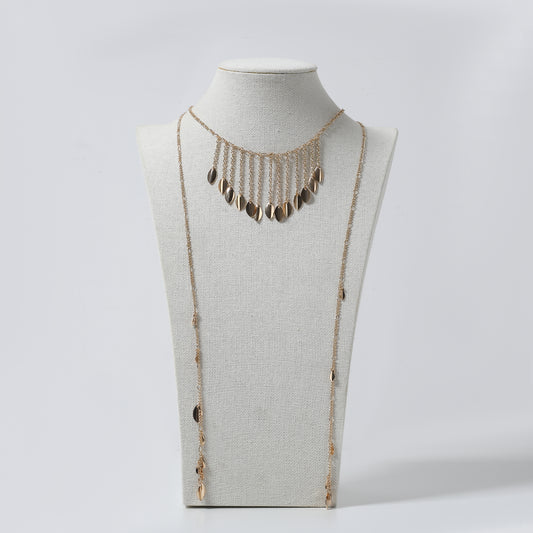 Gold Leaf Fringe Multi-Layer Lariat Necklace