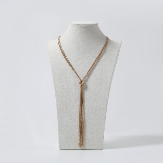 Gold Multi-Chain Knotted Tassel Y-Necklace