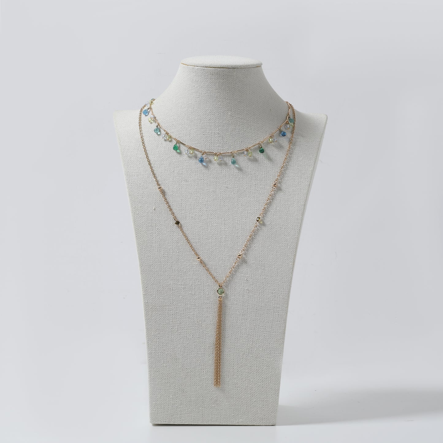 Gold Multi-Gemstone & Tassel Layered Necklace