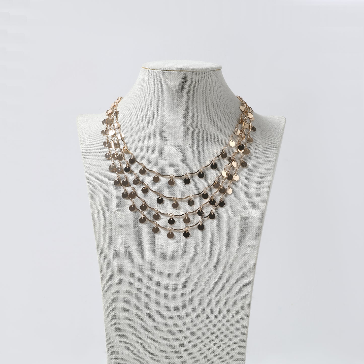 Gold Multi-Layer Disc Choker Necklace