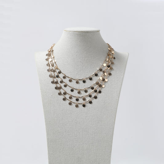 Gold Multi-Layer Disc Choker Necklace